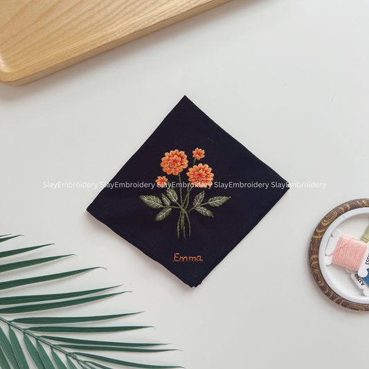 Dahlias Dream Wedding Handkerchief, Custom Embroidered Handkerchief