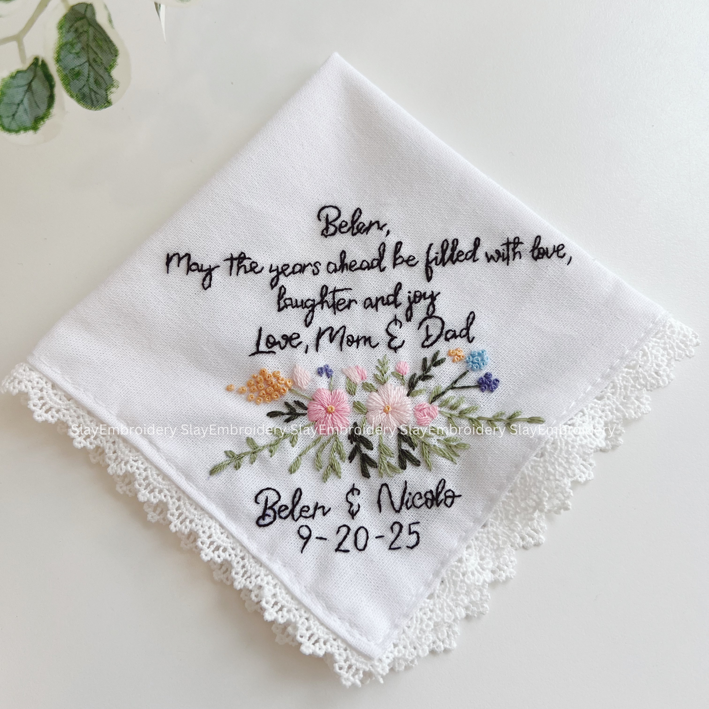 Petal Parade Wedding Handkerchief, Custom Embroidered Handkerchief, Linen Handkerchiefs