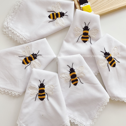 Honeybee Embroidered Linen Napkins – Elegant Floral Napkin – Rustic Wedding Table Decor Housewarming Gift, for Her or Hostess