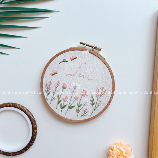 Baby Pink Flowers Garden Wedding Hoop Custom Floral Wedding Hoops Wedding Gift