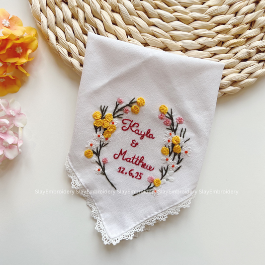Whispering Petals Wedding Handkerchief, Custom Embroidered Handkerchief, Linen Handkerchiefs