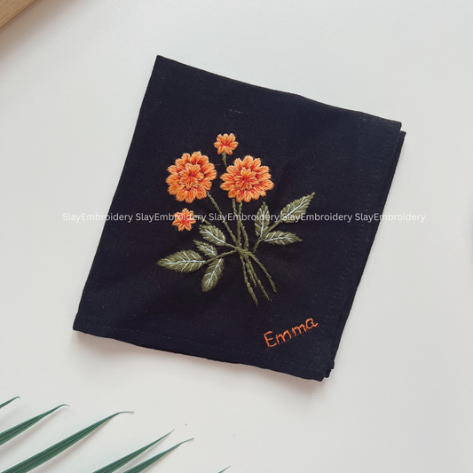 Dahlias Dream Wedding Handkerchief, Custom Embroidered Handkerchief