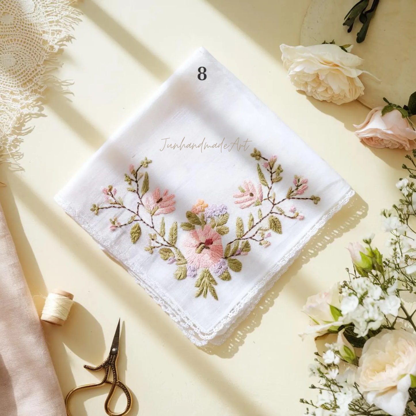 8 Options - Embroidered Handkerchief, Ladies Embroidery Handkerchief, Linen Handkerchiefs, Custom Women Floral Handkerchiefs