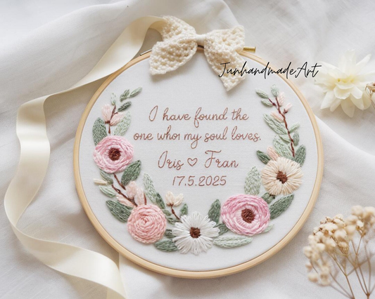 Custom Wedding Embroidery Hoop with Flowers and Names – Personalized Hand Embroidered Wildflowers Gift for Couple, Anniversary