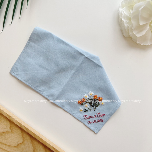 Meadow Joy Wedding Handkerchief, Custom Embroidered Handkerchief
