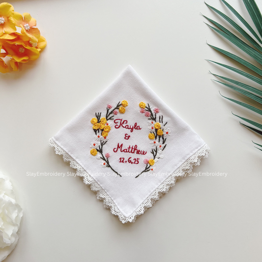 Whispering Petals Wedding Handkerchief, Custom Embroidered Handkerchief, Linen Handkerchiefs
