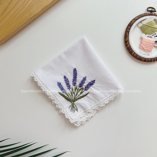 Lavender Breeze Wedding Handkerchief, Custom Embroidered Handkerchief, Linen Handkerchiefs