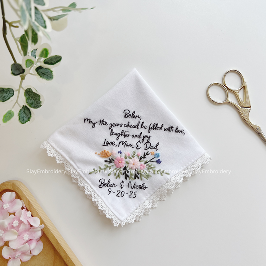 Petal Parade Wedding Handkerchief, Custom Embroidered Handkerchief, Linen Handkerchiefs