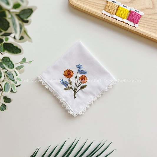 Vivid Blooms Wedding Handkerchief, Custom Embroidered Handkerchief, Linen Handkerchiefs