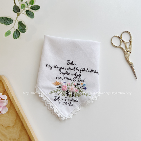 Petal Parade Wedding Handkerchief, Custom Embroidered Handkerchief, Linen Handkerchiefs