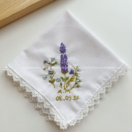 Scent of Lavender Wedding Handkerchief, Custom Embroidered Handkerchief, Linen Handkerchiefs
