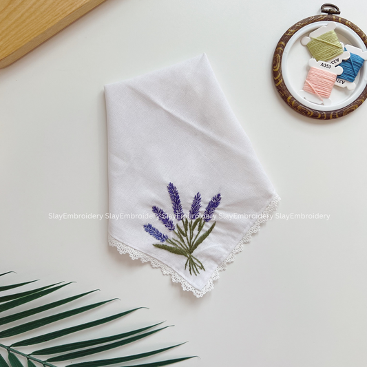 Lavender Breeze Wedding Handkerchief, Custom Embroidered Handkerchief, Linen Handkerchiefs