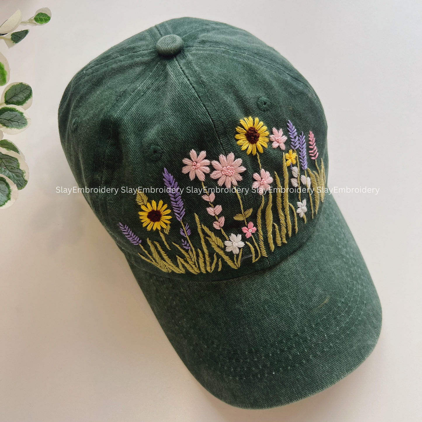 Field of Blooms Summer Hand Embroidery Hat Vintage Hat Washed Baseball Cap