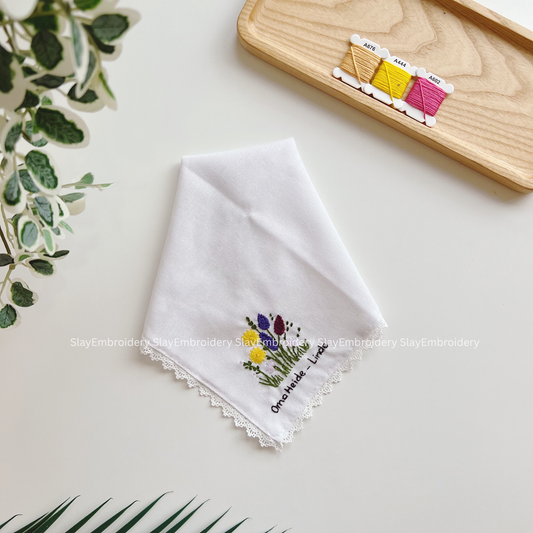 Lavender & Gold Wedding Handkerchief, Custom Embroidered Handkerchief, Linen Handkerchiefs
