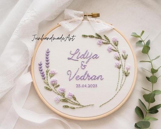 Custom Wedding Embroidery Hoop with Flowers and Names – Personalized Hand Embroidered Wildflowers Gift for Couple, Anniversary