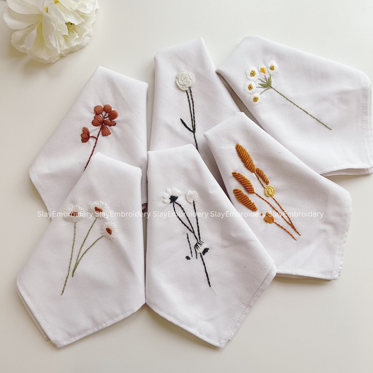 Wildflower Garden Embroidered Linen Napkins – Elegant Floral Napkin – Rustic Wedding Table Decor Housewarming Gift, for Her or Hostess