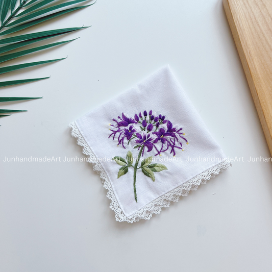 Dreamy Purple Handkerchief, Custom Embroidered Handkerchief, Linen Handkerchiefs