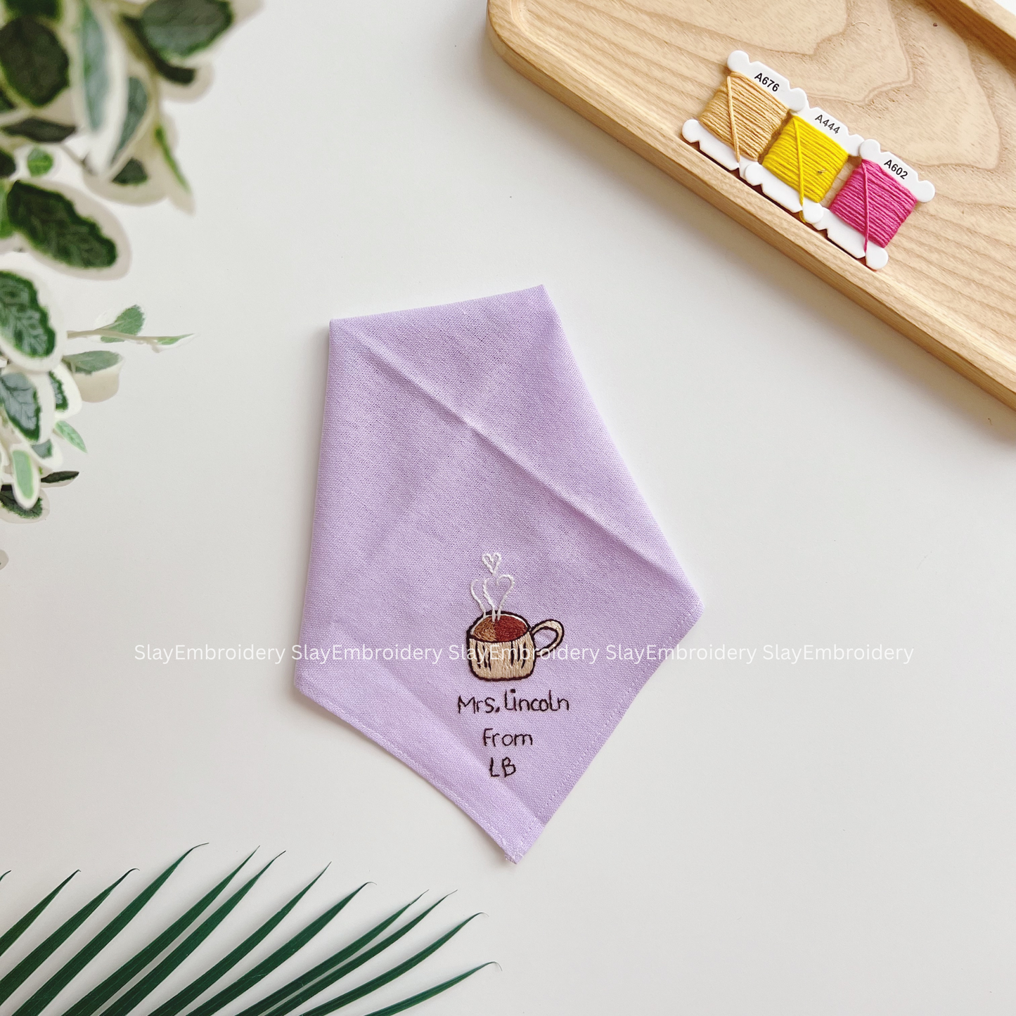 Coffee Cup Wedding Handkerchief, Custom Embroidered Handkerchief