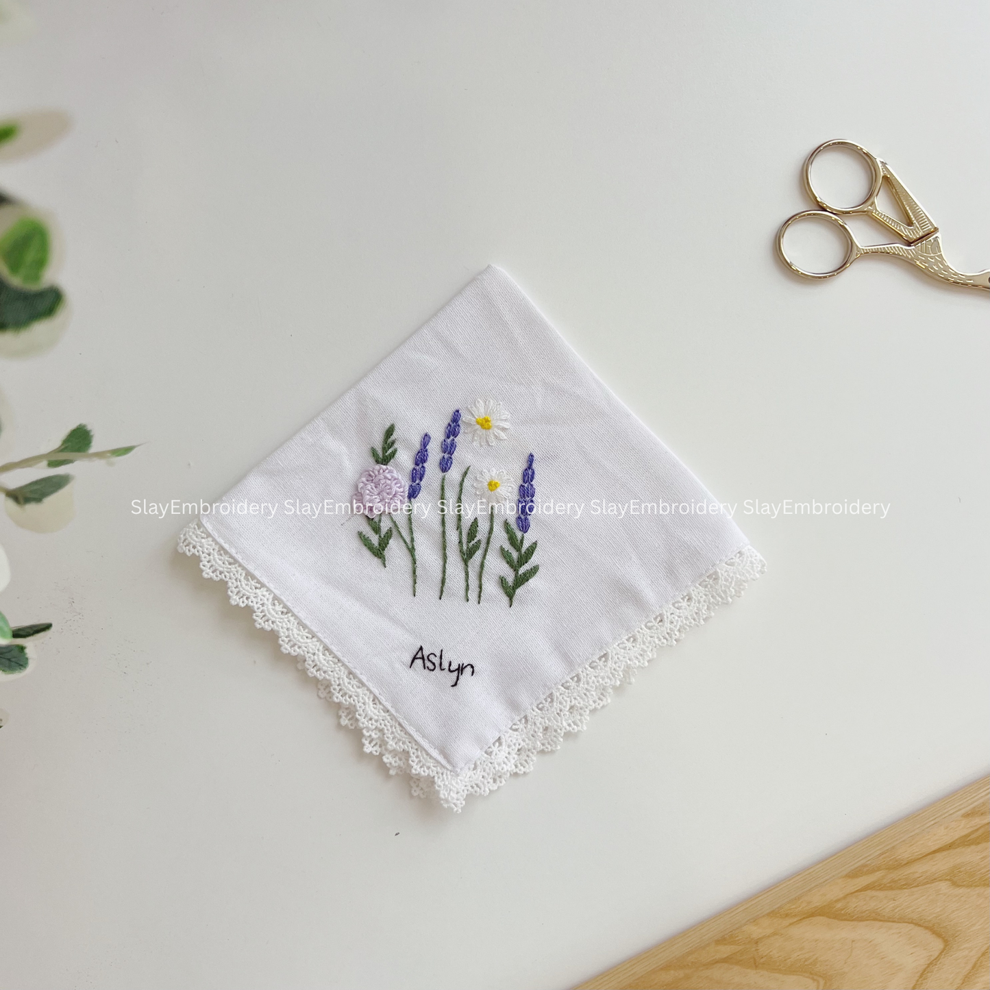 Breezy Bloom Wedding Handkerchief, Custom Embroidered Handkerchief, Linen Handkerchiefs