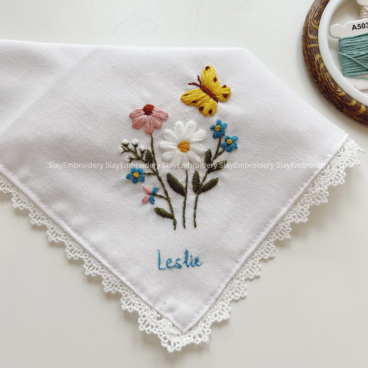 Pastel Daisies Wedding Handkerchief, Custom Embroidered Handkerchief, Linen Handkerchiefs