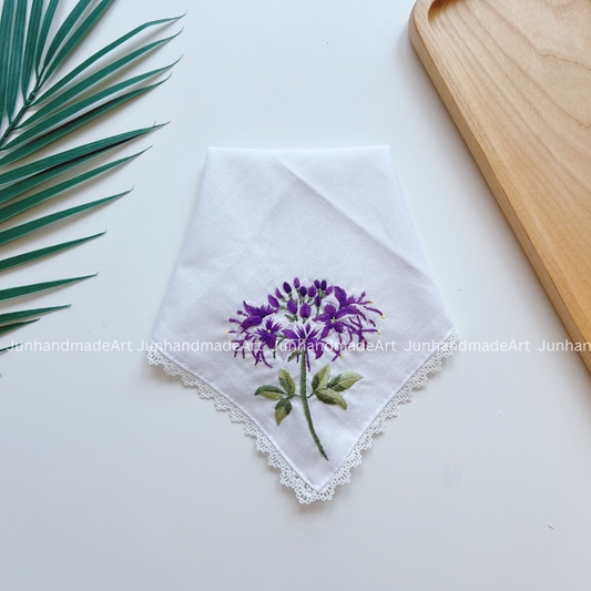 Dreamy Purple Handkerchief, Custom Embroidered Handkerchief, Linen Handkerchiefs