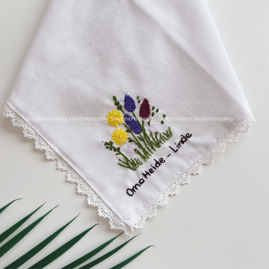 Lavender & Gold Wedding Handkerchief, Custom Embroidered Handkerchief, Linen Handkerchiefs