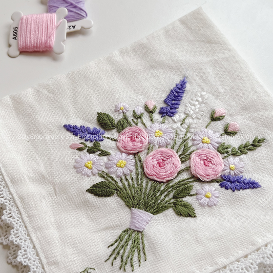 Flower Bouquet Wedding Handkerchief, Custom Embroidered Handkerchief, Linen Handkerchiefs