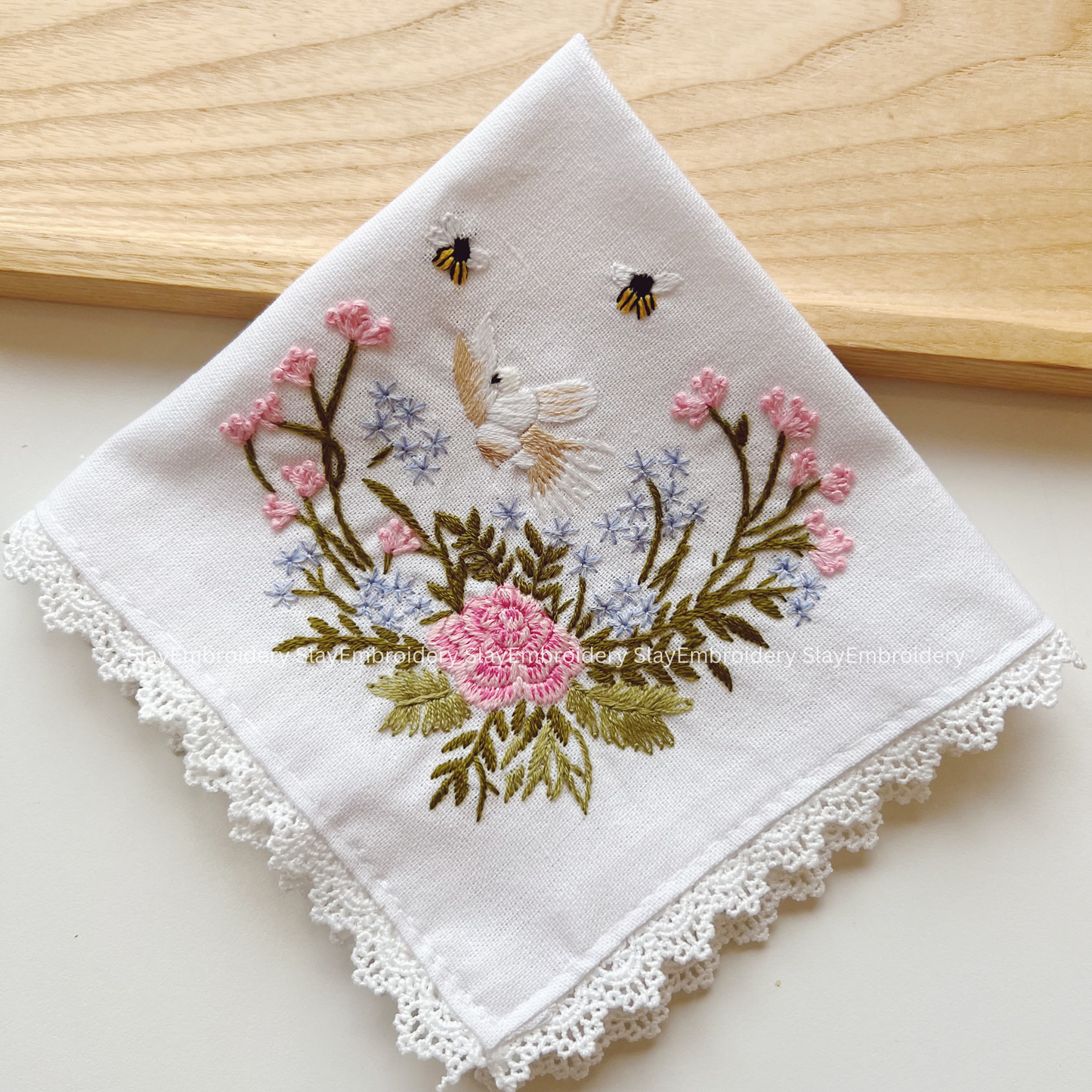 Petals And Wings Wedding Handkerchief, Custom Embroidered Handkerchief, Linen Handkerchiefs