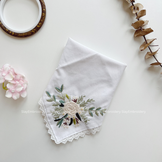 Whispering Leaves Wedding Handkerchief, Custom Embroidered Handkerchief, Linen Handkerchiefs