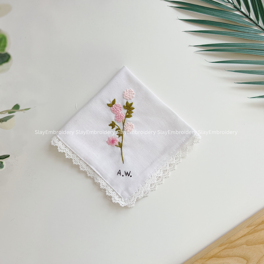 Soft Pink Bloom Wedding Handkerchief, Custom Embroidered Handkerchief, Linen Handkerchiefs
