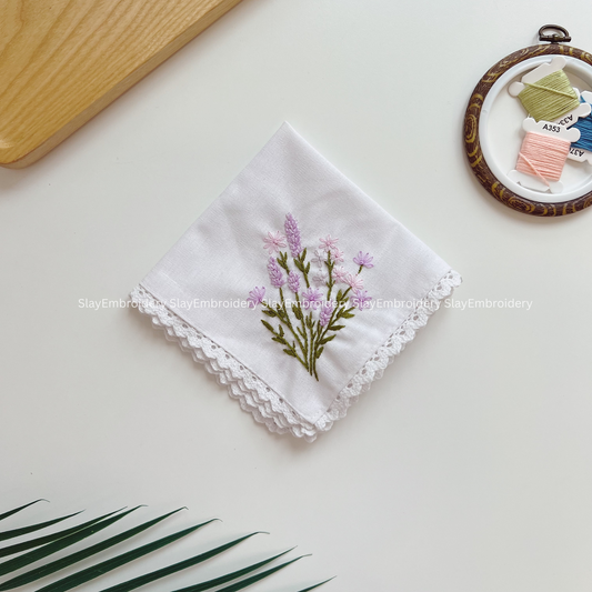 Lavender & Cosmos Wedding Handkerchief, Custom Embroidered Handkerchief, Linen Handkerchiefs