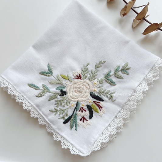 Whispering Leaves Wedding Handkerchief, Custom Embroidered Handkerchief, Linen Handkerchiefs