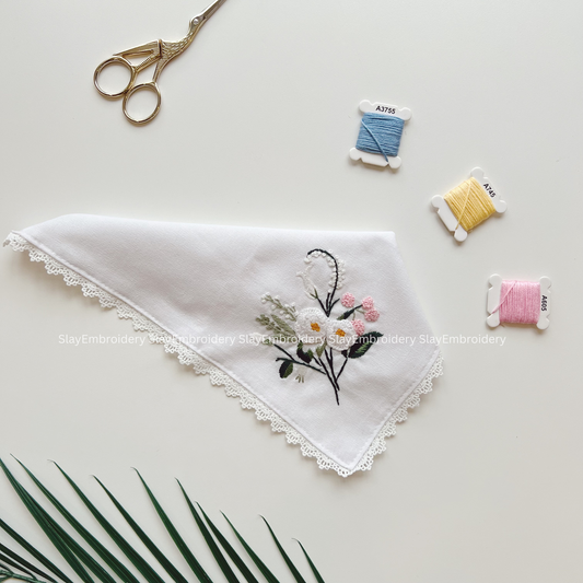 Gentle Blossoms Wedding Handkerchief, Custom Embroidered Handkerchief, Linen Handkerchiefs