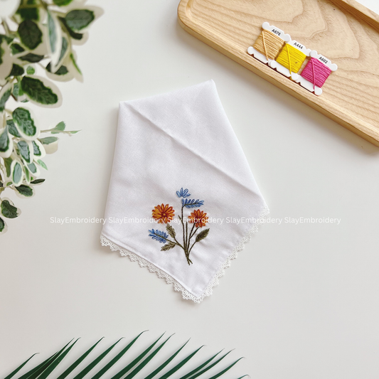 Vivid Blooms Wedding Handkerchief, Custom Embroidered Handkerchief, Linen Handkerchiefs