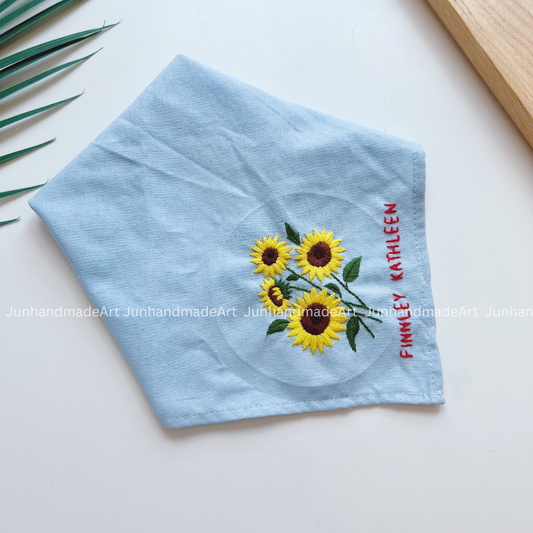 Delightful Sunflowers Wedding Handkerchief, Custom Embroidered Handkerchief