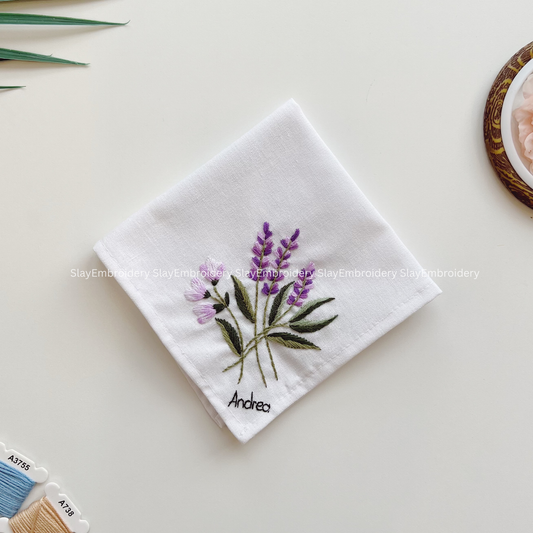 Lavender Lane Wedding Handkerchief, Custom Embroidered Handkerchief