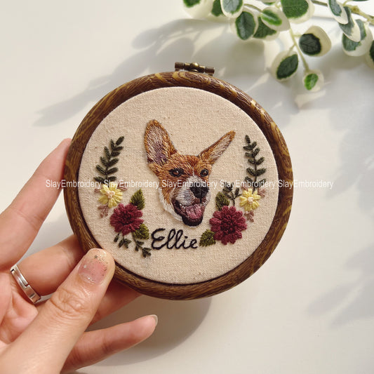 Custom Embroidered Dog Portrait Hoop Pet Portrait Cat and Dog Embroidery Animal Realistic Portrait in Hoop Personalized Pet Portrait