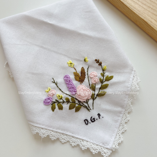 Sunset Petals Wedding Handkerchief, Custom Embroidered Handkerchief, Linen Handkerchiefs