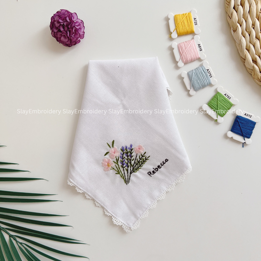 Lavender Blush Kiss Wedding Handkerchief, Custom Embroidered Handkerchief, Linen Handkerchiefs