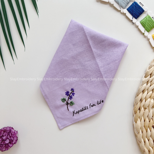 Purple Bloom Wedding Handkerchief, Custom Embroidered Handkerchief