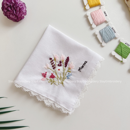 Garden Whisper Wedding Handkerchief, Custom Embroidered Handkerchief, Linen Handkerchiefs
