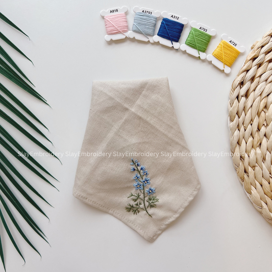 Forget Me Not Flowers Embroidery Handkerchief, Custom Embroidered Handkerchief