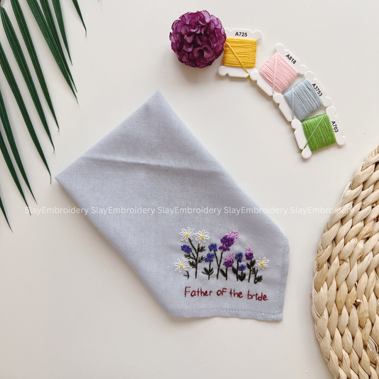 Blue Garden Wedding Handkerchief, Custom Embroidered Handkerchief