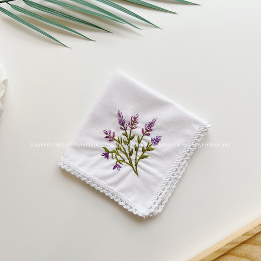 Lavender Wedding Handkerchief, Custom Embroidered Handkerchief, Linen Handkerchiefs