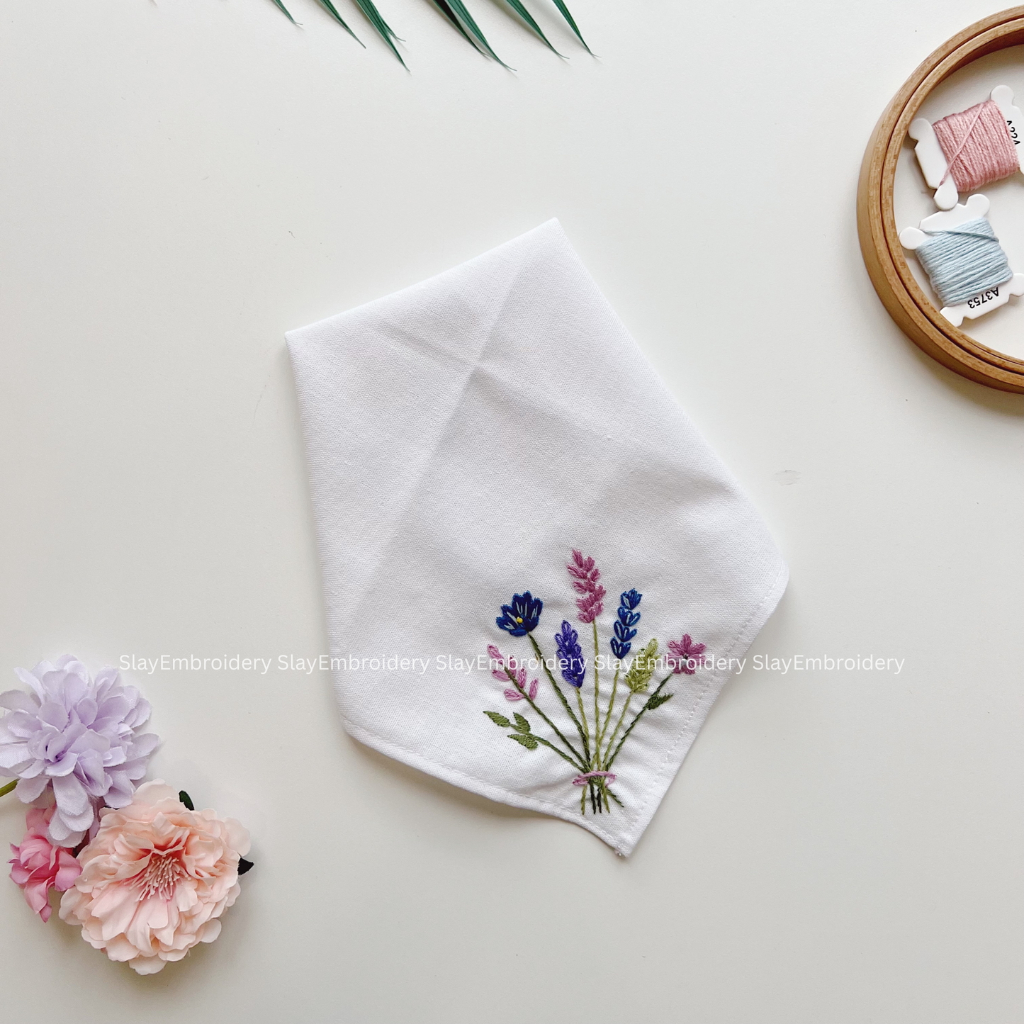 Wildflower Wedding Handkerchief, Custom Embroidered Handkerchief, Linen Handkerchiefs