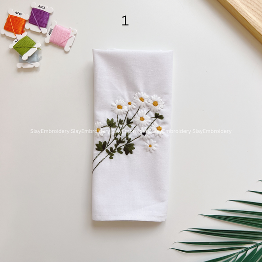 Wildflower Embroidered Linen Napkins – Elegant Floral Napkin – Rustic Wedding Table Decor Housewarming Gift, for Her or Hostess