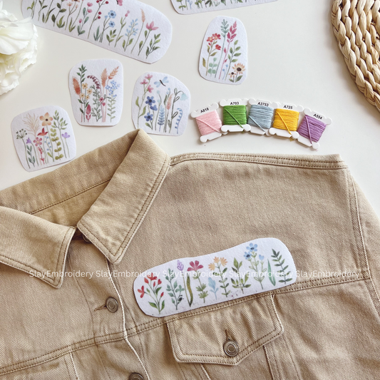 Floral Meadow Embroidery Pattern For Beginner Easy To Use Stick and Stitch