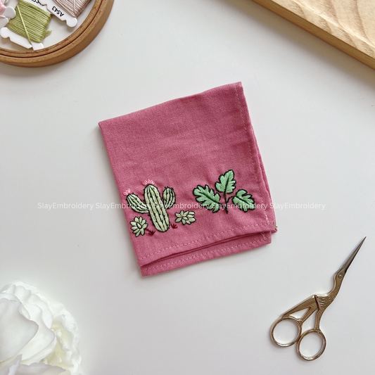 Cactus Serenade Wedding Handkerchief, Custom Embroidered Handkerchief