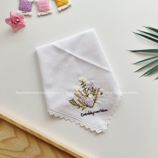 Pastel Floral Wedding Handkerchief, Custom Embroidered Handkerchief, Linen Handkerchiefs