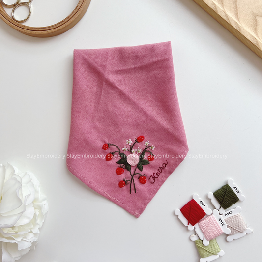 Strawberry Field Wedding Handkerchief, Custom Embroidered Handkerchief